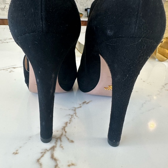 Prada Calzature Donna Camoscio Chic Nero Heels 36 1/2 GUC - Picture 7 of 8
